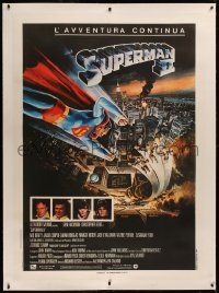 6z0011 SUPERMAN II linen Italian 1p 1981 Christopher Reeve, Terence Stamp, Goozee art over New York!