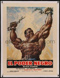 6z0299 BLACK POWER linen Mexican poster 1975 world champion bodybuilder Sergio Oliva breaking chains!