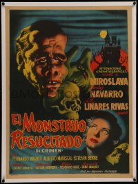 6z0302 EL MONSTRUO RESUCITADO linen Mexican poster 1955 art of disfigured guy & Miroslava, rare!