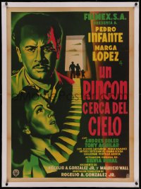 6z0305 UN RINCON CERCA DEL CIELO linen Mexican poster 1952 art of Pedro Infante & Marga Lopez by Diaz!