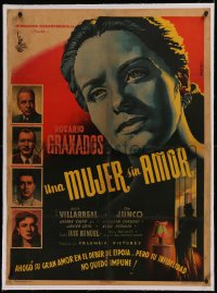 6z0307 WOMAN WITHOUT LOVE linen Mexican poster 1952 Juan Antonio Vargas Ocampo art of Granados!