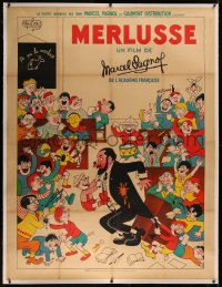 6z0017 MERLUSSE linen Monacan 48x63 1935 Dubout art of Poupon & school children, Marcel Pagnol, rare!
