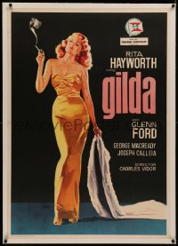 6z0271 GILDA linen Spanish R1966 great Jano art of sexy smoking Rita Hayworth in sheath dress!