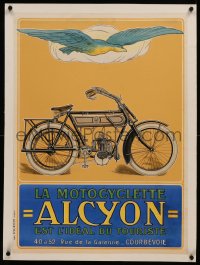 6z0218 ALCYON linen 22x31 French advertising poster 1910s cool art dove over early motorcycle, rare!
