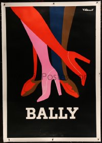6z0045 BALLY linen 48x69 French advertising poster 1980s Bernard Villemot art of male & female shoes!