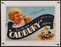 6z0219 CADBURY linen 16x22 French advertising poster 1940s happy child with chocolate malt drink!