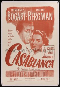 6z0163 CASABLANCA linen 28x42 film festival poster 1970s Bogart & Bergman from 1949 re-release 1SH!
