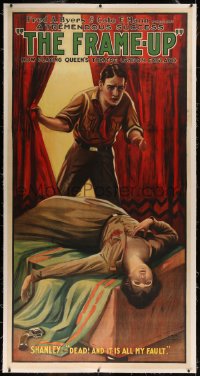 6z0044 FRAME-UP linen 41x81 stage poster 1910s stone litho of man finding his lover murdered!