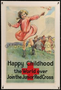 6z0176 HAPPY CHILDHOOD THE WORLD OVER linen 24x38 special poster 1919 Junior Red Cross, Upjohn art!