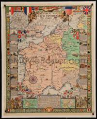 6z0175 HISTORICAL MAP: AMERICAN EXPEDITIONARY FORCE linen 29x35 special poster 1932 Ezra Stiles art!