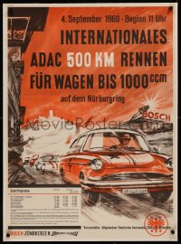 6z0225 INTERNATIONALES ADAC 500 linen 25x34 German special poster 1960 cool car racing art, rare!