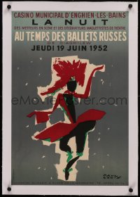 6z0215 LA NUIT AU TEMPS DES BALLETS RUSSES linen 16x24 French stage poster 1952 Paul Colin art, rare!
