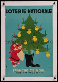 6z0216 LOTERIE NATIONALE linen 15x28 French special poster 1956 Fix-Masseau Santa & Christmas art!