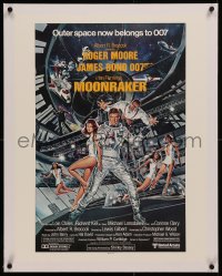 6z0178 MOONRAKER linen 21x27 special poster 1979 Goozee art of Roger Moore as Bond & Chiles in space!
