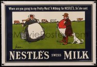 6z0220 NESTLE linen 20x30 English advertising poster 1900s Lance Thackeray art of milk maid, rare!