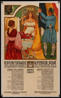6z0226 ROYAUME DE BELGIQUE linen 24x39 Belgian special poster 1904 great Hendrick Cassiers art, rare!
