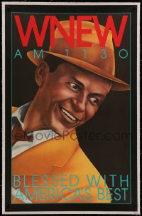 6z0165 WNEW AM 1130 FRANK SINATRA linen radio poster 1980s great Frank Sinatra portrait art!