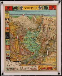 6z0174 YOSEMITE linen 15x19 special poster 1931 cool Jo Mora art map of the national park, rare!