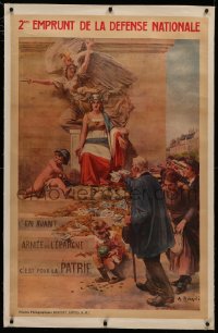 6z0042 2ME EMPRUNT DE LA DEFENSE NATIONALE linen 30x45 French WWI war poster 1916 Robaudi art, rare!