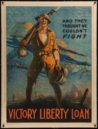 6z0207 AND THEY THOUGHT WE COULDN'T FIGHT linen 31x42 WWI war poster 1917 art by Clyde Forsythe!