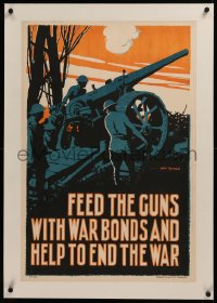 6z0205 FEED THE GUNS WITH WAR BONDS linen 20x30 English WWI war poster 1910s Bert Thomas art, rare!