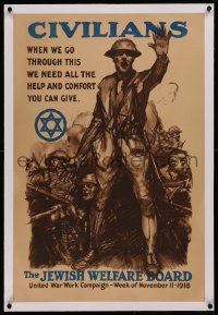 6z0208 JEWISH WELFARE BOARD linen 22x33 WWI war poster 1918 cool soldier art by Sidney H. Riesenberg!