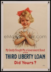 6z0210 THIRD LIBERTY LOAN linen 20x30 WWI war poster 1917 her daddy bought her a government bond!
