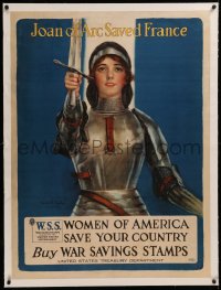 6z0211 WOMEN OF AMERICA SAVE YOUR COUNTRY linen 30x41 WWI war poster 1918 Joan of Arc by Coffin!