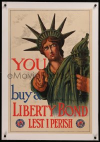 6z0212 YOU BUY A LIBERTY BOND LEST I PERISH linen 20x30 WWI war poster 1917 Macauley art of Lady Liberty!