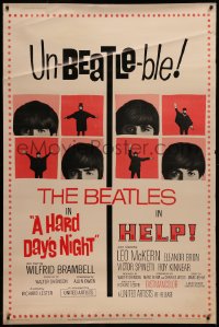 7a0192 HARD DAY'S NIGHT/HELP 40x60 1965 The Beatles, rare un-Beatle-able double-bill, ultra rare!
