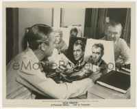 7a0108 REAR WINDOW candid 8x10.25 still 1954 James Stewart reviewing photos of him in dressing room!