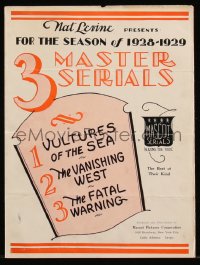 7a0240 MASCOT 1928-29 4-page campaign book 1928 Vultures of the Sea, Vanishing West, Fatal Warning!