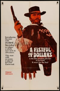 7a0307 FISTFUL OF DOLLARS teaser 1sh 1967 introducing the man with no name, Clint Eastwood, great art!