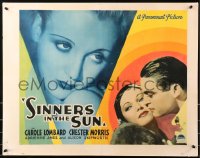 7a0370 SINNERS IN THE SUN style B 1/2sh 1932 beautiful Carole Lombard & Chester Morris, ultra rare!