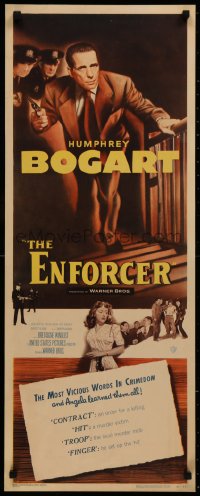 7a0341 ENFORCER insert 1951 art of Humphrey Bogart with gun + the most vicious words in crimedom!