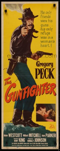 7a0273 GUNFIGHTER insert 1950 full-length Gregory Peck's only friends were his guns, rare!