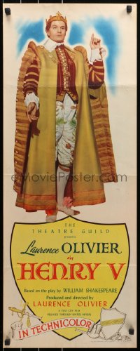 7a0274 HENRY V insert 1947 full-length portrait of King Laurence Olivier, Shakespeare, ultra rare!