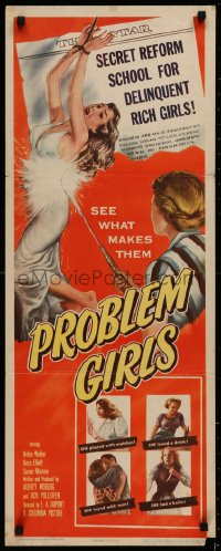 7a0286 PROBLEM GIRLS insert 1953 classic artwork of tied up scantily clad bad rich girl hosed down!