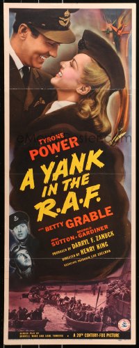 7a0293 YANK IN THE R.A.F. insert 1941 c/u of smiling Tyrone Power & Betty Grable in uniform, rare!