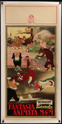7a0039 FANTASIA ANIMATA MGM Italian locandina 1950s great cartoon montage w/Tom & Jerry + more, rare!