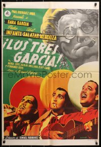 7a0159 LOS TRES GARCIA Mexican poster 1947 Juanino Renau Berenguer art of singing mariachi trio, rare!