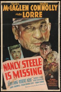 7a0317 NANCY STEELE IS MISSING 1sh 1937 art of Peter Lorre, McLaglen, Connolly & Lang, ultra rare!