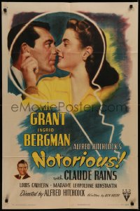 7a0319 NOTORIOUS style A 1sh 1946 Cary Grant & Ingrid Bergman in giant key, Alfred Hitchcock, rare!