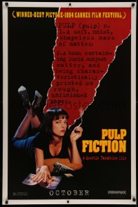 7a0087 PULP FICTION teaser 1sh 1994 Quentin Tarantino, close up of sexy Uma Thurman smoking!