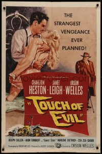 7a0329 TOUCH OF EVIL 1sh 1958 Bob Tollen art of Orson Welles, Charlton Heston & Janet Leigh!