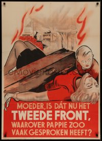 7a0168 TWEEDE FRONT 30x42 Dutch WWII war poster 1940 child by mother killed by Allies, ultra rare!