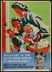 7a0169 WELVAART IN UW GEZIN DOOR ARBEID IN DUITSLAND 33x47 Dutch WWII war poster 1942 ultra rare!