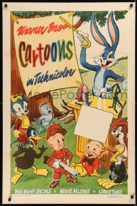 7a0335 WARNER BROS CARTOONS 1sh 1946 great early art of Bugs Bunny, Elmer Fudd, Porky & Daffy, rare!