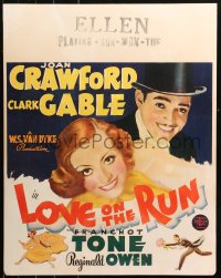 7a0219 LOVE ON THE RUN jumbo WC 1936 different image of Joan Crawford & Clark Gable, ultra rare!