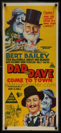 7b0050 DAD & DAVE COME TO TOWN LAMINATED Aust daybill R1962 Australian comedy, art of Bert Bailey!